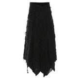 Asymmetrical Handkerchief Hem High Waist Distressed Effect Midi Skirt